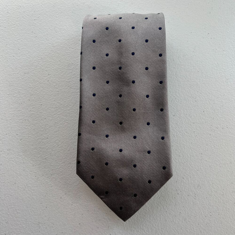 Brooks Brothers Necktie Unisex Pure Silk Gray Blue Polka Dot Classic 59” X 3.5”